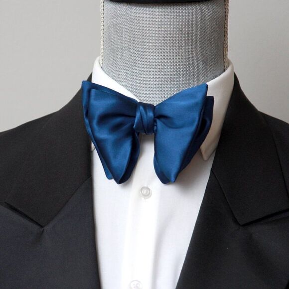 Men's Self-tied Bow Tie 100%Silk Big Butterfly Blue Solid S641 - Picture 9 of 16
